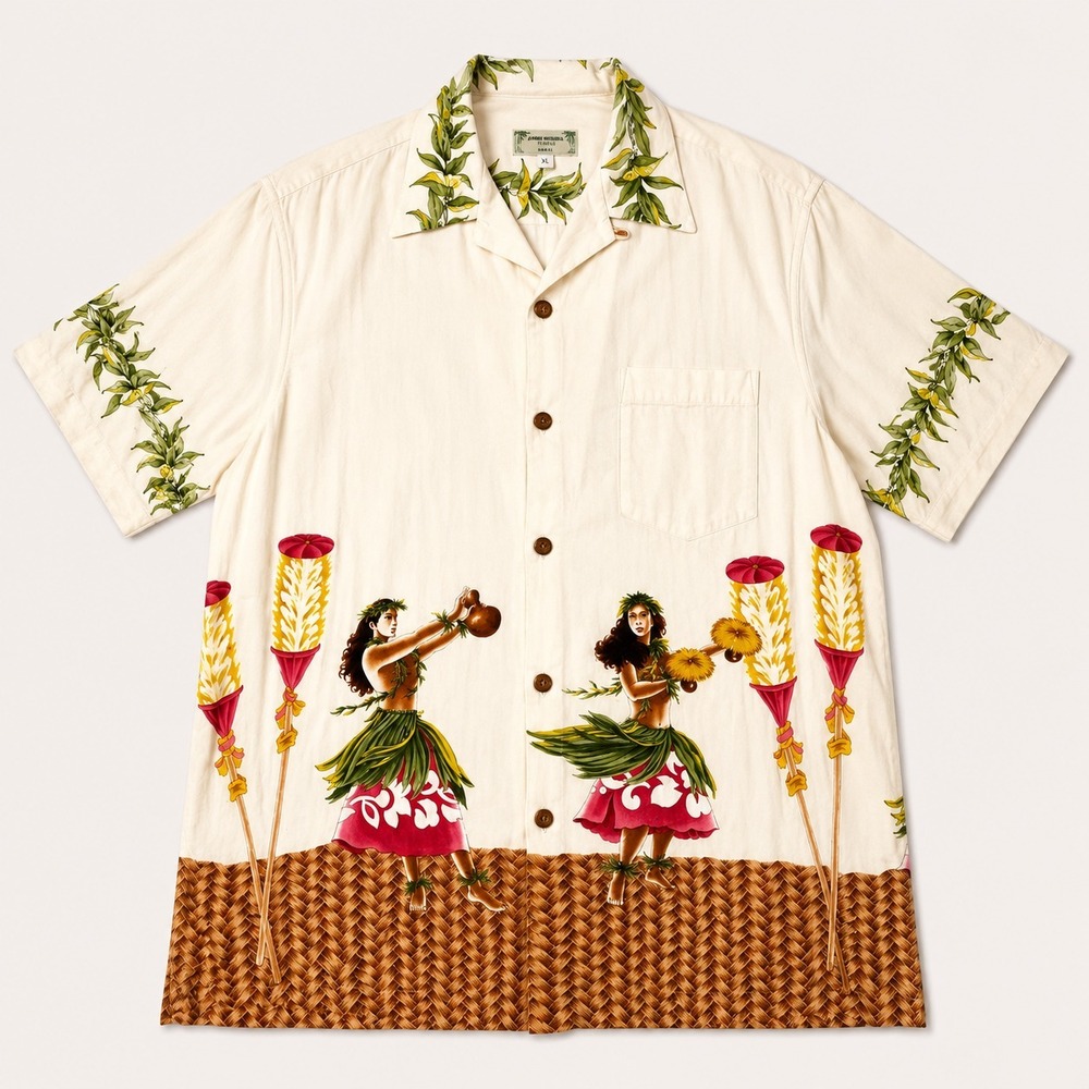 Kamehameha Hawaii Hawaiian Shirt Mens XXL Hula Girl Rayon Aloha Camp Shirt